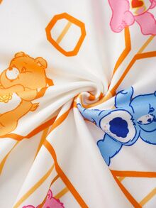 SHEIN X Care Bears 少女卡通圖案條紋印花圓領短袖T恤 - 橘色 - 查看 7