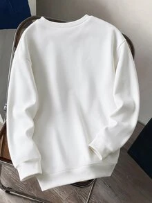 TweenBoys WinterCasual Graphic Minimalist Design Embossed Letter Solid Color Crew Neck Pullover Long Sleeve Sweatshirt Comfortable Fabric Fall School - White - View 2