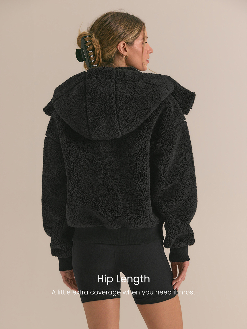 Thick Fleece Keeping It Cozy Bomber Jacket With Detachable Hood, Ribbed Trim & Relaxed Hip-Length Fit Daily Casual Fall Winter Outdoor Wear