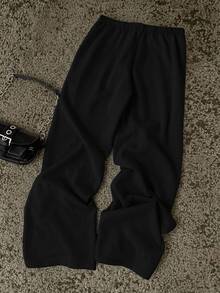 Attitoon Letter Graphic Drawstring Waist Sweatpants - Black - View 2