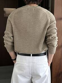 DAZY Men's Grey Crew Neck Ribbed Cuff Sweater, Autumn/Winter - Grey - View 2