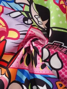 THE POWERPUFF GIRLS X SHEIN 女款短袖領口襯衫，卡通印花，波普藝術風格角色滿版印花 - 粉色 - 查看 4