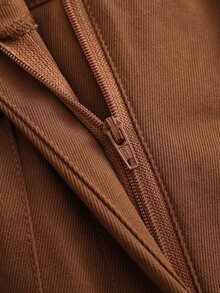 SHEIN Holidaya Women's High Waist Pocket Decor Shades Of Brown Casual Versatile Long Pants Thanksgiving Work Office Autumn Trousers Women Pants - Brown - View 4