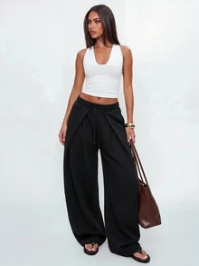 Avantive Women's Solid Color Pocket Casual Daily Wear Long Pants - Black - View 3