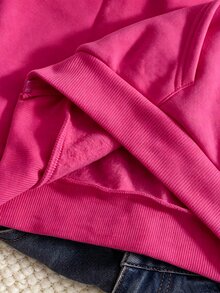 SHEIN Sparklyn 秋冬女童連帽拉鍊外套，街頭風混搭，防寒針織面料，微寬鬆版型適應成長，校園與街頭穿搭，瞬間變身活力女孩 - 玫紅色 - 查看 5