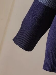 SHEIN 小男孩毛衣 (小號) 休閒戶外度假卡其色條紋提花高領套頭衫 - 藏蓝色 - 查看 6