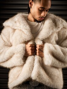 ROMWE MEN Apricot Color Oversized Lapel Long Fur Coat - Apricot - View 2
