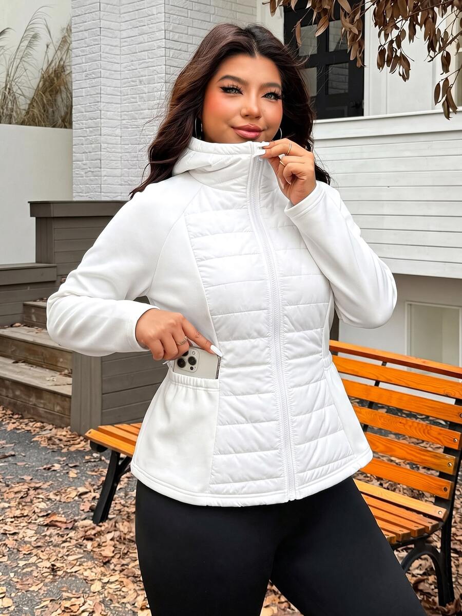 SHEIN EZwear Plus Size Winter Coats - White - View 1