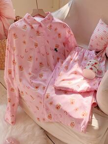 Comfortcana Women's New Striped Embroidered Loose Shirt And Pants Set - Pink - View 8