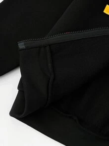 SHEIN 1件青少年男孩寬鬆休閒極簡高街設計 3D毛巾刺繡拼接多彩多圖案套頭衛衣，舒適面料，獨特版型，秋冬新款，適合多種場合 - 黑色 - 查看 5