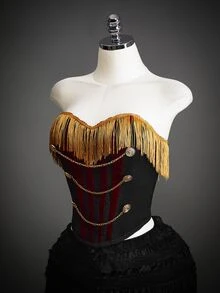 SHEIN ICON Women's Halloween Napoleon Corset Halloween Napoleon Corset Patchwork Tassel Button Chain Design Fashion Tube Top - Black and Gold - View 4