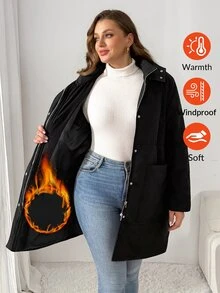 Shapeblank معطف نسائي مقاس كبير أسود متوسط الطول بغطاء رأس – كاجوال، فضفاض، مريح ودافئ للارتداء اليومي في الشتاء، معاطف، أسلوب بسيط، ملابس - الأزرق - مشاهدة 2