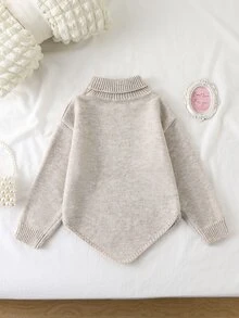 SHEIN طقم كنزة صوفية للفتيات الصغيرات موضة كاجوال بياقة عالية محبوكة - رمادي - مشاهدة 2