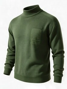 Manfinity Homme Men's Solid Color High Neck Fashion Casual Comfortable Sweater - Army Green - View 1