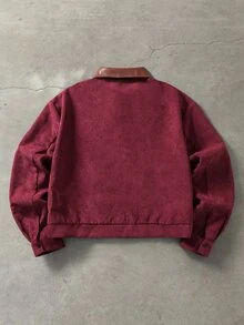 ROMWE MEN 男士前開襟拉鍊長袖休閒夾克 - 酒紅色 - 查看 2