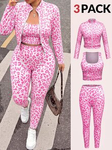 SHEIN EZwear 大碼兩件套裝 - 粉色 - 查看 3