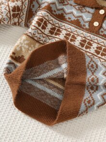SHEIN Young Boy Collared Long Kids Sleeve Patterned Autumn Sweater - Multicolor - View 7