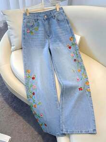SHEIN MOD Women's Printed Denim Jeans - Light Wash - View 1