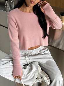 Muchica Kaos Olahraga Rajut Longgar Lengan Panjang Leher Bulat Kasual Warna Pink untuk Wanita, Atasan Gym, Atasan Latihan, Pakaian Olahraga Aktif, Bernapas, Nyaman untuk Musim Gugur dan Musim Dingin - Berwarna merah muda - View 7
