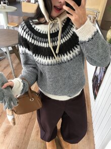 DAZY Women's Round Neck Contrast Color Autumn/Winter Korean Style Long Sleeve Sweater - Grey - View 7