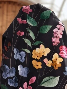 EMERY ROSE 女款V領滿版印花休閒波西米亞風夏季短洋裝，黑色花卉，適合日常與度假 - 黑色 - 查看 8