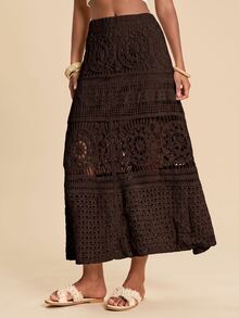 Travachic Women's Knitted Geometric Pattern Sweater Skirt, Suitable For Dating, Vacation, Party, Daily Wear, Gathering, Outdoor Activities - Coffee Brown - View 5