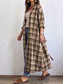 Linhara CURVE 女款長版休閒亞麻外套，休閒外穿通勤上衣 - 彩色 - 查看 5