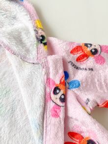 THE POWERPUFF GIRLS X SHEIN Baby Girl Cartoon Pattern Zipper Front Hooded Autumn Romper - Pink - View 7