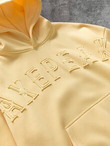 AXEPEAK 男士針織時尚休閒寬鬆版型長袖連帽衫 - 鵝黃色 - 查看 3