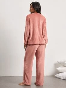 Ocili Women's Casual Plush Loungewear Set - Dusty Pink - View 2