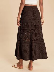 Travachic Women's Knitted Geometric Pattern Sweater Skirt, Suitable For Dating, Vacation, Party, Daily Wear, Gathering, Outdoor Activities - Coffee Brown - View 2
