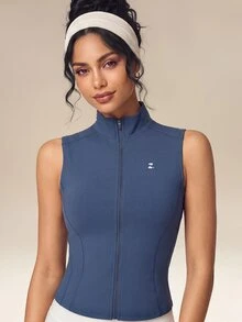 OutZeal Women Sports Tank Gym Workout Slim Fit Stand Collar Zip Up Vest Summer - Navy Blue - View 6