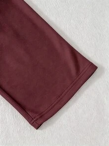 SHEIN Elladie kids 女童 2 件組復古美式學院風紅白色上衣與寬腿褲套裝，休閒秋季長袖圓領套裝，7 歲生日秋季穿搭 - 酒紅色 - 查看 10
