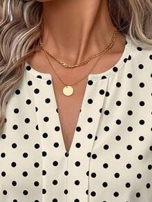 SHEIN LUNE Simple Solid Color V-Neck Lantern Sleeve Casual Blouse For Women, Suitable For Spring & Fall - Multicolor - View 4