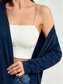 SHEIN LUNE 女款素色長袖開襟休閒輕便夾克 - 藏蓝色 - 查看 5