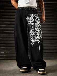 ROMWE MEN Street Life Men's Dark Gothic Structured Jeans - Black - View 8