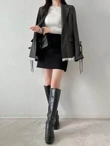 FRIFUL Women's Single-Breasted Long Sleeve Elegant Casual Jacket Office Formal Grey Autumn - Grey - View 8