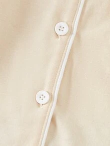 春秋冬新生兒居家服套裝，可愛杏色彼得潘領開襟長袖上衣搭配連腳褲，柔軟舒適，新生兒最佳禮物 - 杏色 - 查看 6