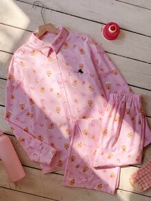 Comfortcana Women's New Striped Embroidered Loose Shirt And Pants Set - Pink - View 6