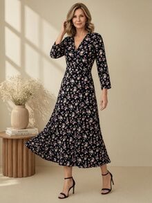 EMERY ROSE Women's High Waist Long Sleeve Pattern Print Dress - Multicolor - View 11