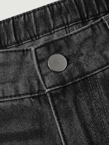 SHEIN MOD 大尺碼時尚交叉腰鈕扣寬鬆寬腿牛仔褲 - 灰色 - 查看 3