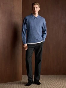 Manfinity CityGents 男士街頭風拼色時尚羅紋長袖針織衫 Y2K 情侶套裝 秋季套頭毛衣 - 藍色 - 查看 4