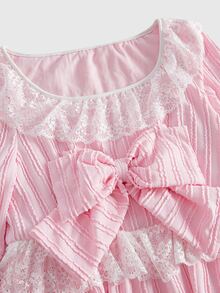 ROMWE Kawaii Autumn/Winter Textured Knit Puff Skirt Short Dress For Women - Pink - View 3