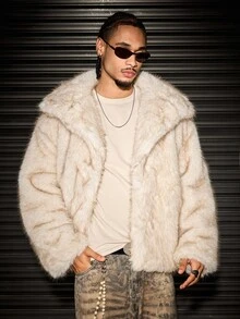 ROMWE MEN Apricot Color Oversized Lapel Long Fur Coat - Apricot - View 8