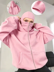 INAWLY Women's Casual Thermal Lined Hooded Sweatshirt - Pink - View 3