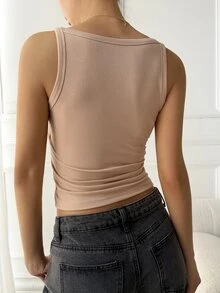 DAZY Solid Color Fitted Square Neck Casual Vacation Versatile Korean Style Daily Spring Autumn Women's Tank Top - Pink - View 3