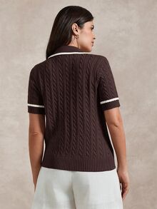 Briarwyn Women's Cartoon Bear Pattern Collared Short Sleeve Knit Top - Brown - View 7