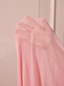Slumberist طقم ملابس نوم نسائي مثير من الدانتيل والشبك الشفاف بتصميم باتشورك ولون سادة حلو - وردي - مشاهدة 8