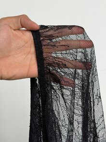 Rustia Plus Size Casual Shirt Comfortable Loose Fit Mock Neck Lace Blouse Sexy Early Autumn - Black - View 8