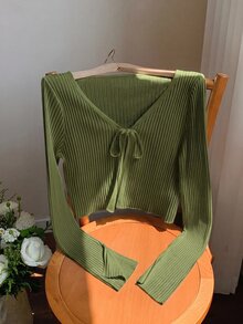Comfortcana 軍綠色針織女款上衣，適合約會、度假、派對、日常外出、聚會、戶外活動 - 軍綠色 - 查看 3